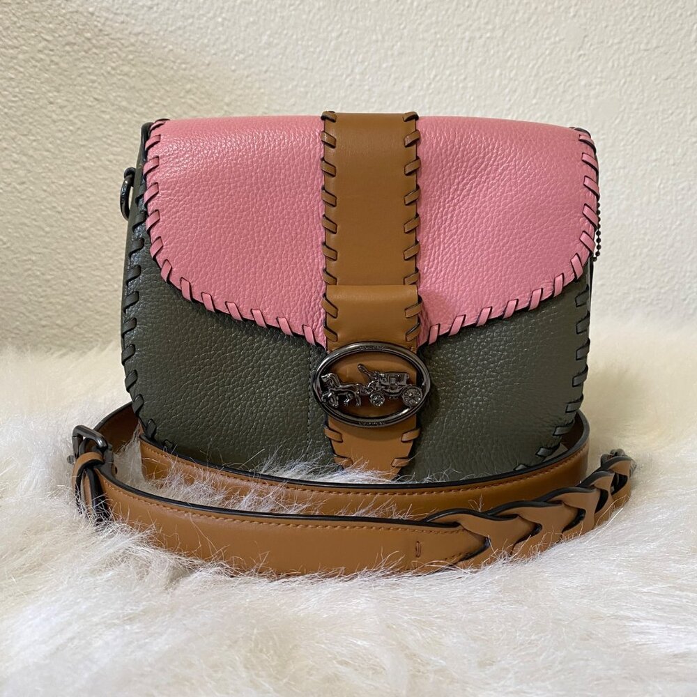 Coach Pink Olive & Tan Leather Colorblock Crossbody